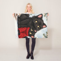 Süße schwarze Katze roter Pullover Fleece-Decke -