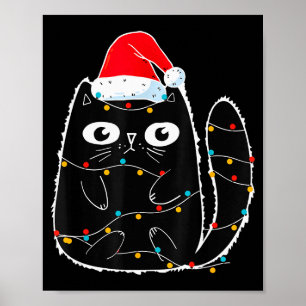 Süße schwarze Katze Santa Weihnachtsbeleuchtung Mi Poster