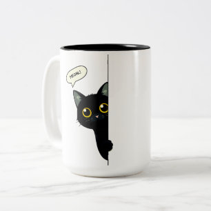 Süße schwarze Katze schaut um die Ecke Lustig Zweifarbige Tasse