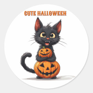 Süße schwarze Katze umarmt Kürbis Halloween 🎃 Runder Aufkleber