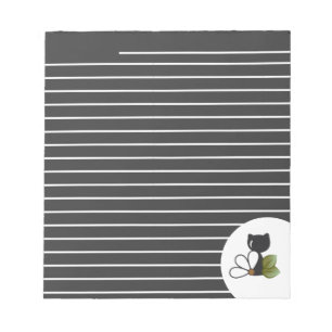 Süße schwarze Katze und Blume – Personalisiert Notizblock