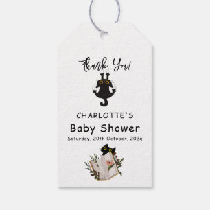 Süße schwarze Katze und Buch-Baby-Party Geschenkanhänger