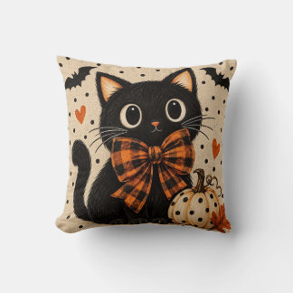 Süße schwarze Katze und Kürbis Halloween-Kissen Kissen