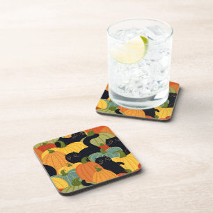 Süße schwarze Katze und Kürbis Halloween Nahtlos Getränkeuntersetzer