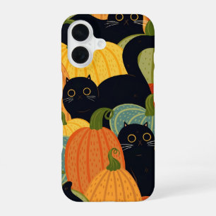 Süße schwarze Katze und Kürbis Halloween Nahtlos iPhone 16 Hülle