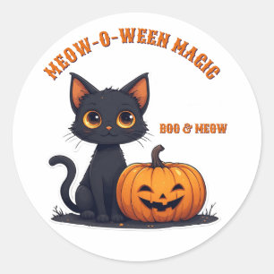 Süße schwarze Katze und Kürbisstapel Halloween 🎃 Runder Aufkleber