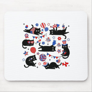 Süße schwarze Katze USA-Flagge Feuerwerk patriotis Mousepad