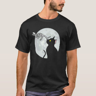 Süße schwarze Katze Vollmond Skelett Untote Hallow T-Shirt