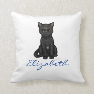 Süße schwarze Katze w/Golden mustert - blauen Kissen