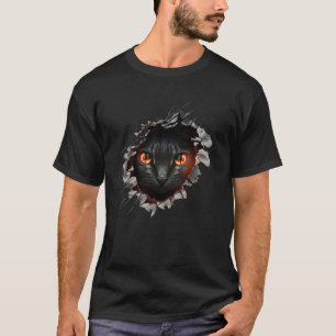 Süße schwarze Katze zerrissenes Loch T-Shirt