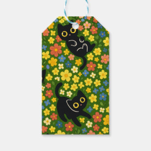 Süße schwarze Katzen Blumenwiese Muster Geschenkanhänger
