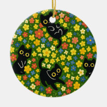Süße schwarze Katzen Blumenwiese Muster