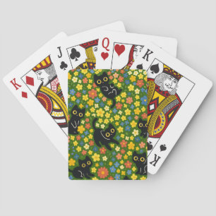 Süße schwarze Katzen Blumenwiese Muster Spielkarten