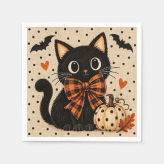 Süße schwarze Katzen-Kürbis-Halloween-Party-Servie Serviette