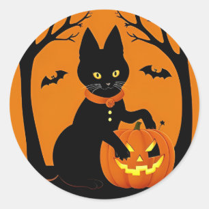 Süße schwarze Katzen-Kürbis-Hexenhut Halloween-Dek Runder Aufkleber