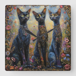 Süße schwarze Katzen Quadratische Wanduhr