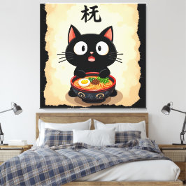 Süße schwarze Katzen-Ramen – Kawaii japanische Nud Leinwanddruck
