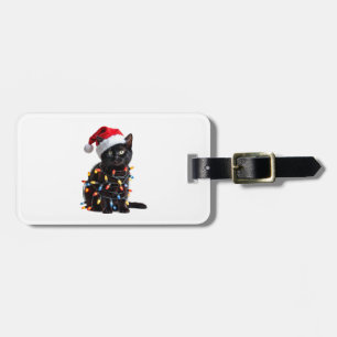 Süße schwarze Katzen-Santa-Weihnachtslichter-Miau- Gepäckanhänger