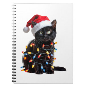 Süße schwarze Katzen-Santa-Weihnachtslichter-Miau- Notizblock