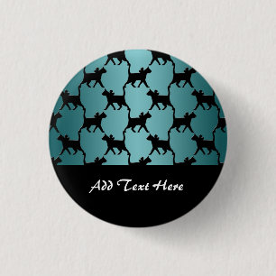 Süße schwarze Katzen-Silhouette-Muster auf Türkis Button