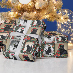 Süße schwarze Katzen Weihnachtscollage für Katzenl Geschenkpapier