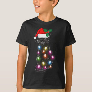 Süße schwarze Katzen-Weihnachtslicht-Spaß Katzenli T-Shirt