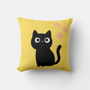Süße schwarze Katzen-Wurfkissen Kawaii gelbe Dec Kissen