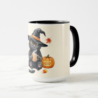 Süße schwarze Katzenhexe Halloween Kawaii Tasse