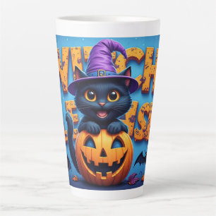 Süße schwarze Katzenhexe Kürbis Halloween 🐈⬛ Milchtasse
