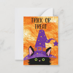 Süße schwarze Katzenhexenhut Halloween Klassenzimm Mitteilungskarte