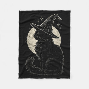 Süße schwarze Katzenhexenhut Mond Retro Coquette B Fleecedecke