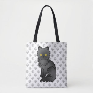 Süße schwarze persische Cartoon-Katze & Pfoten Tasche