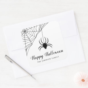 Süße schwarze Spinne Frohes Halloween Quadratischer Aufkleber