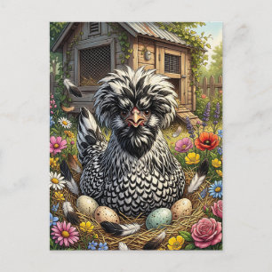 Süße schwarze und weiße Polnische Huhn Postkarte