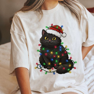 Süße schwarze Weihnachtskatze, verheddert in Licht Tri-Blend Shirt