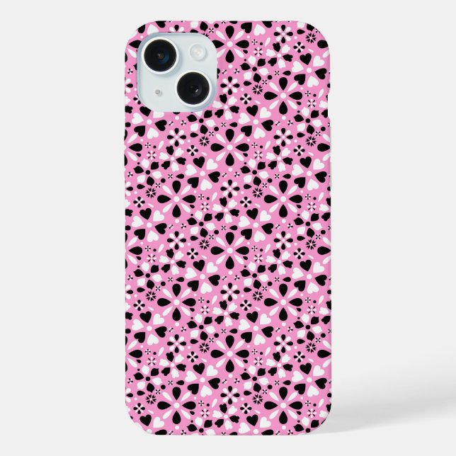 Süße schwarze weiße Blumen iPhone 15 Plus Hülle (Rückseite)