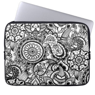 Süße schwarze weiße Blumenpaisley Laptopschutzhülle