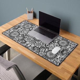 Süße schwarze weiße Blumenpaisley Schreibtischunterlage