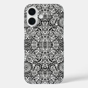 Süße schwarze weiße floral Paisley iPhone 16 Hülle