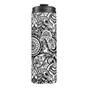 Süße schwarze weiße floral paisley thermosbecher