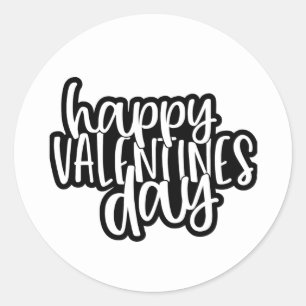 Süße schwarze weiße Happy Valentine's day Wortkuns Runder Aufkleber