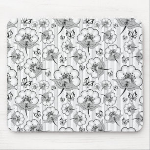 Süße schwarze weiße nahtlose Blumenmuster Mousepad