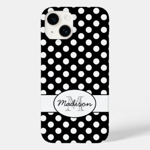 Süße schwarze weiße Punkte Retro-Muster Monogramm Case-Mate iPhone 14 Hülle