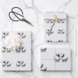 Süße schwarze weiße Schaf Lamm Tinten Skizze Zeich Geschenkpapier Set