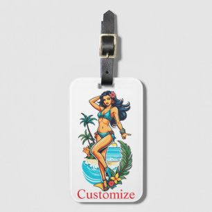 Süße Schwarzhaarige Bikini-Strand-Girl Thunder_Cov Gepäckanhänger