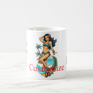 Süße Schwarzhaarige Bikini-Strand-Girl Thunder_Cov Kaffeetasse