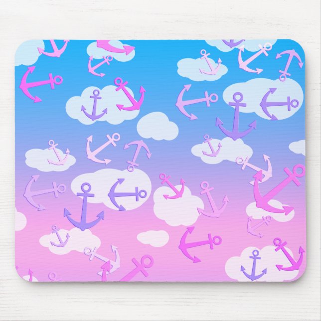Süße schwebende Anker und Wolken Träumerische Farb Mousepad (Vorne)
