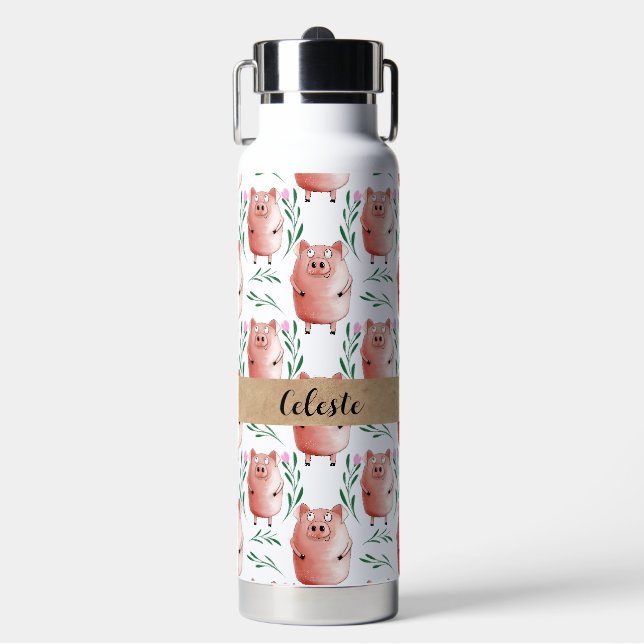 Süße Schwein Trinkflasche – Reizendes Farmtier Get (Vorderseite)