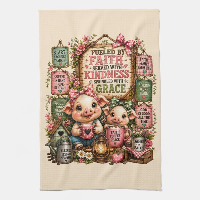 Süße Schweine mit Sprüchen/Christlich Geschirrtuch (Vertikal)