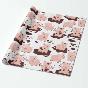 Süße Schweine spielen auf dem Bauernhof mit Tieren Geschenkpapier